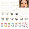 32 Sheets Face Temporary Tattoo, 20 sheets Glitter Metallic Freckle Tattoos, 12 PCS Butterflies Fake Tattoos Stickers for Festival Makeup Rave Accessories