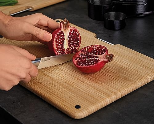 Bamboo Cutting Board Set with Stainless Steel Slim Case - 15"L x 3.4"W, Double-Sided, Non-Slip Feet