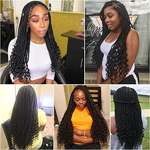 URNice 7 Pack 24 Inch Boho Goddess Box Braids Crochet Hair for Black Women - 1B#