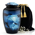 Fishing Urn for Human Ashes - Large Blue Cremation Memorial with Velvet Bag & Funnel - Variation: Large Fishing