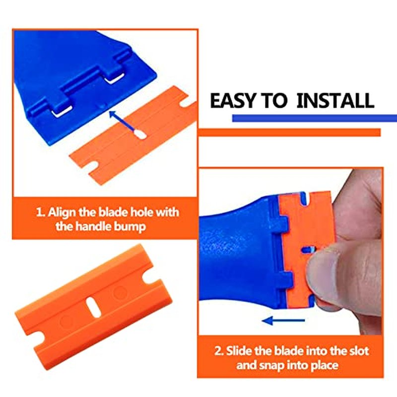 200 Pcs Plastic Razor Blades Plastic Scraper Blades Double Edge Razor Blade for Removing Labels Stickers Gasket Decals on Glass Car Window - Blue