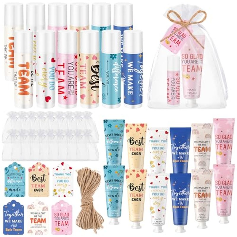 12sets/48pcs Best Team Ever Gifts Team Appreciation Thank You Gifts for Coworkers Women Employee Appreciation Gift Party Favors Basket Stuffers Items Travel Hand Lotion and Lip Balm Set