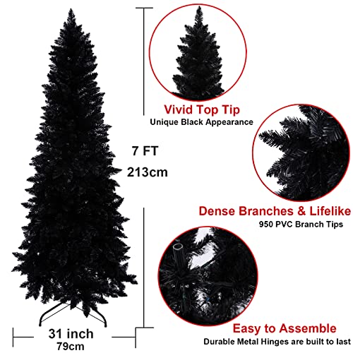 Wabolay 7ft Black Pencil Slim Christmas Tree - Unlit Narrow Xmas Tree