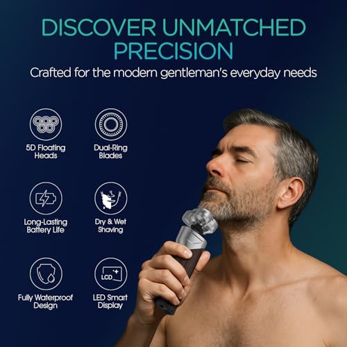 VOYOR 5D Floating Electric Razor for Men Wet Dry Shaving Woodgrain