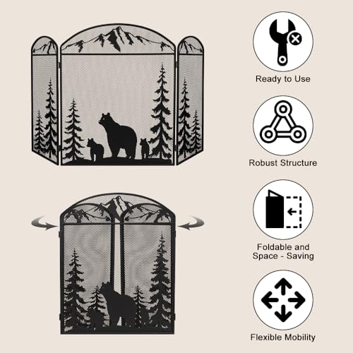 Hogardeck 48x30 Fireplace Screen with Polar Bear for Brick Fireplace Safety & Decor