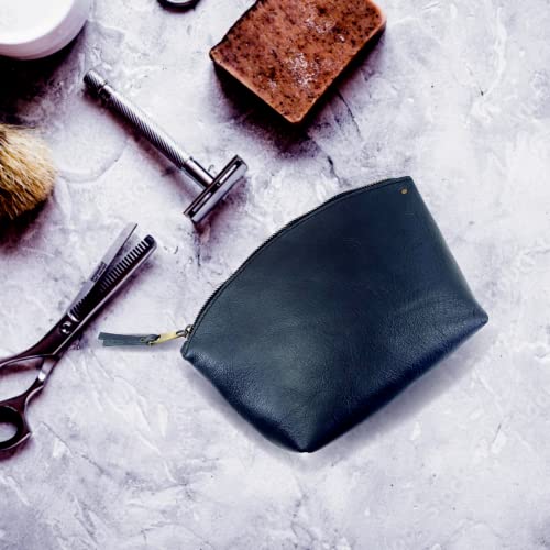 Buffalo Vintage Leather Toiletry Bag Cosmetics Case for Men and Women for Travel And Home (Navy Blue)
