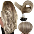 Full Shine U Tip Hair Extensions - Balayage Brown to Ash Blonde 18 Inch 50g with Variation A # 3/8/22