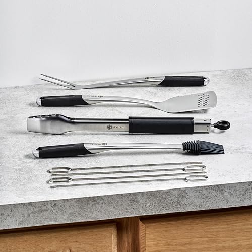 HexClad 8-Piece BBQ Grill Tool Set with Spatula Tongs & Skewers
