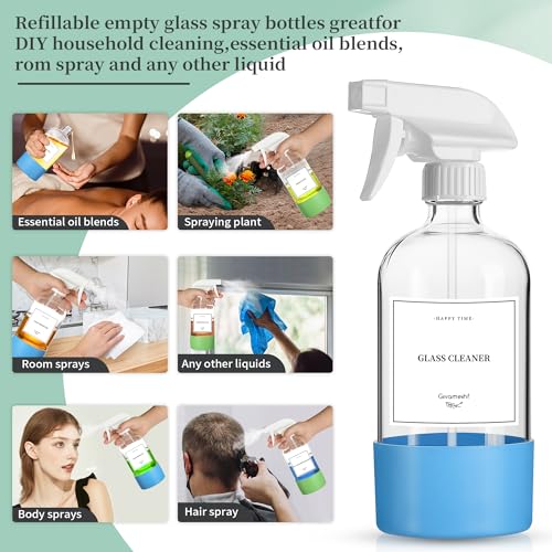 16oz Glass Spray Bottles Set with Adjustable Nozzle for Cleaning, Hair, Essential Oils, Pets
