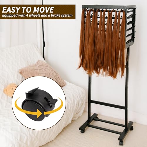 Black Braiding Hair Rack with 150 Pegs, Tri-Sided Stand for Hair Stylists