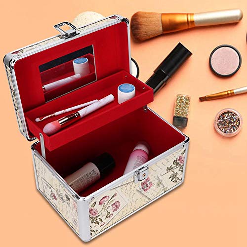 Makeup Case with Mirror, Professional Aluminum Makeup Storage Box, Portable Small Cosmetic Case for Beauty Artists, Travel Cosmetic Train Case Organizer with Dividers and Tool Panel for Brushes