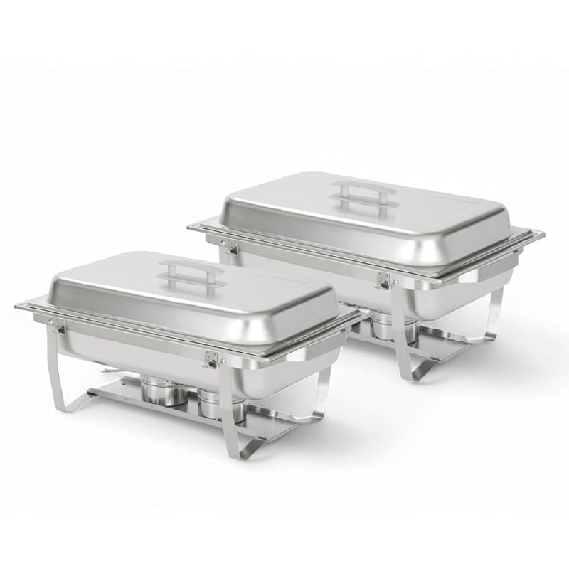 2 Pack 8 Qt Chafing Dishes, Stainless Steel with Alpine Gray Handles - Complete Set