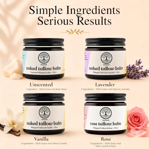 Unscented Grass-Fed Beef Tallow Balm for Skin 2oz - Whipped Moisturizer & Eczema Relief