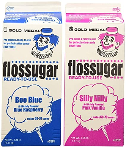 Eco Craft Stix Floss Sugar 2 Pack with 12 Cotton Candy Spoons - Blue Raspberry & Pink Vanilla