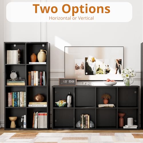 IRONCK 8-Cube Storage Organizer Reversible Bookshelf Black - Modern Home & Office Storage