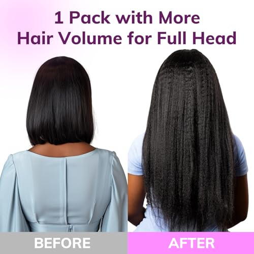 Seamless Clip-In Hair Extensions - Kinky Straight 14 Inch Natural Black 9pcs