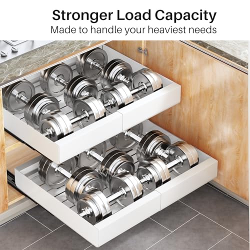 White Expandable Pull Out Cabinet Organizer 2-Pack for Kitchen Base Cabinets