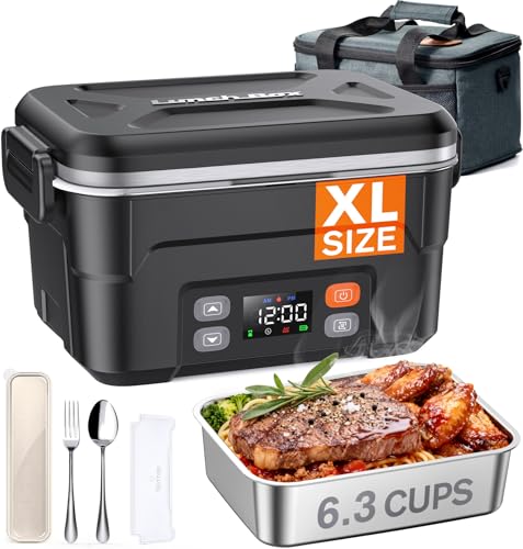 XL 1.5L Cordless Heated Lunch Box - Black, Rechargeable, 220°F