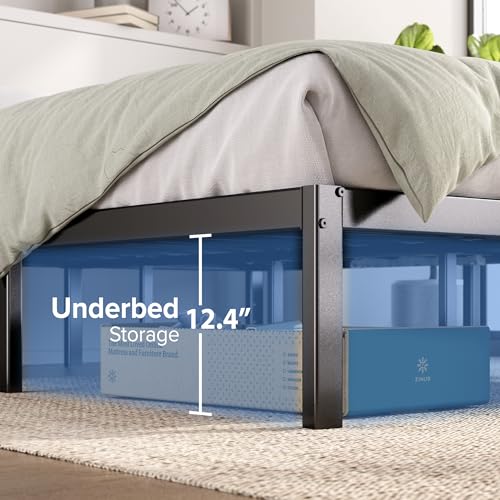 Black 14 Inch Metal Platform Bed Frame for King Size Mattress with Slats & Headboard Compatibility