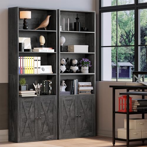IRONCK Charcoal Grey Industrial Bookshelf - 6-Shelf Floor Standing Bookcase, 70in Tall for Home Office & Living Room