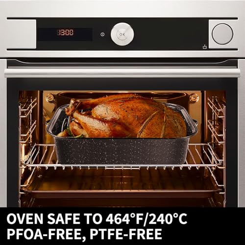 21-Inch Rectangular Roasting Pan with Lid and V-Shaped Rack for Turkey - 25lb Capacity