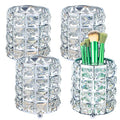 Crystal Makeup Brush Holder Set - Silver 4-Pack Bling Organizer for Dresser, Bathroom, Table