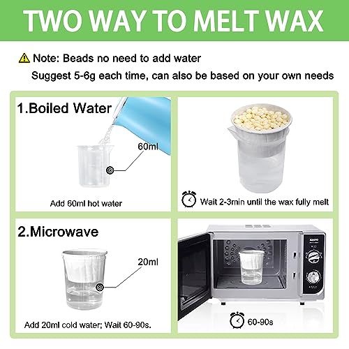 Nose and Ear Hair Waxing Kit - Hair Removal Set for Men and Women with 50g Wax Beads, 20 Applicators (10 times), 10 Paper Cups, and 10 Mustache Guards