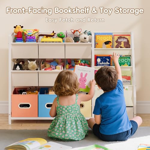 Kids Toy Storage Organizer with 10 Bins and 3 Shelves - Kids Bookcase