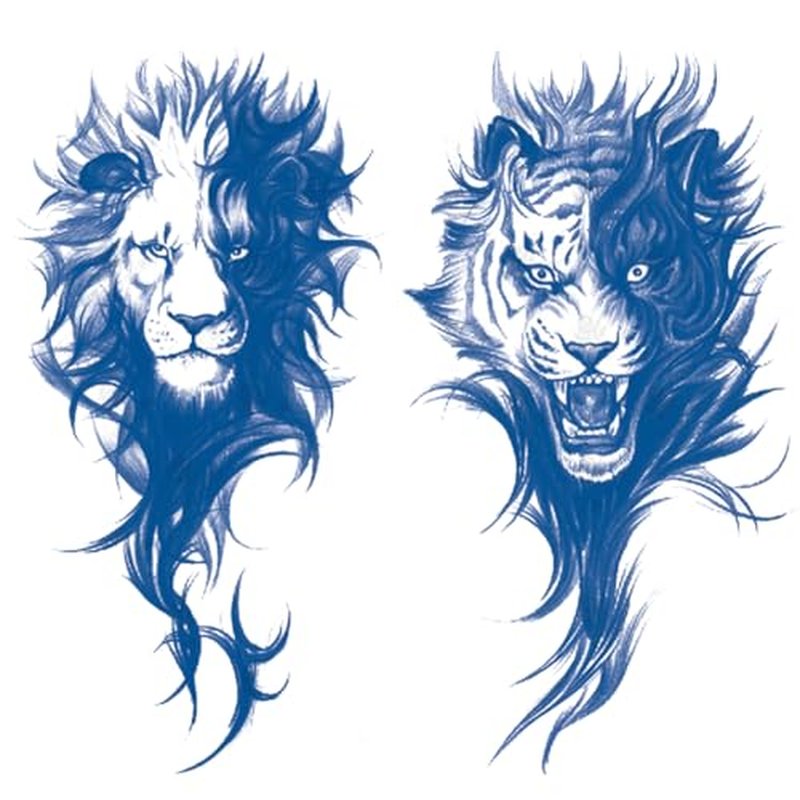 2 Sheets Semi Permanent Waterproof Temporary Tattoos, Lasts 1-2 Weeks, Realistic Look, No Adhesive, No Reflection Adult Body Art Stickers, Lion Tiger Arm