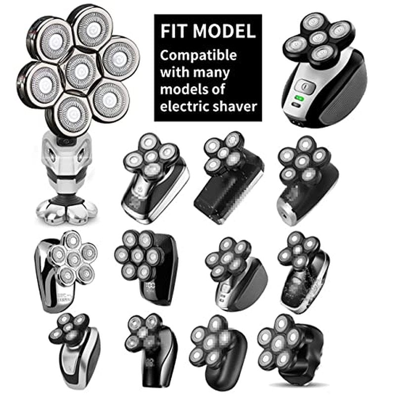 7 Blades Head Shaver Replacement Heads Electric Shaver Universal Replacement Blade Head Electric Razor for Men (7D Silvery)