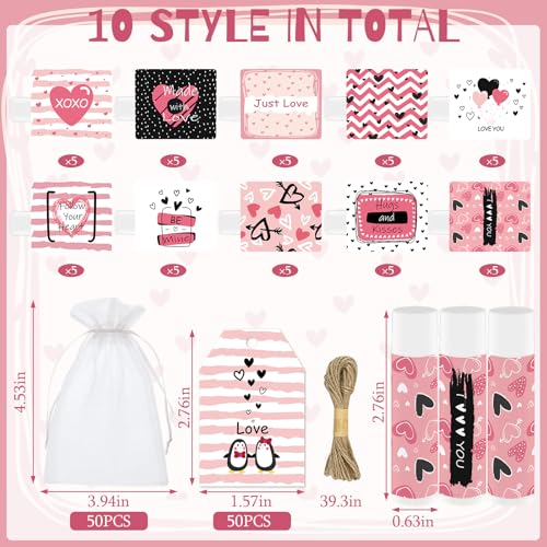 Nlicrst Pink Heart Lip Balm Gift Set for Valentine's Day - 50 Pcs Bulk Lip Care Favors & Party Supplies