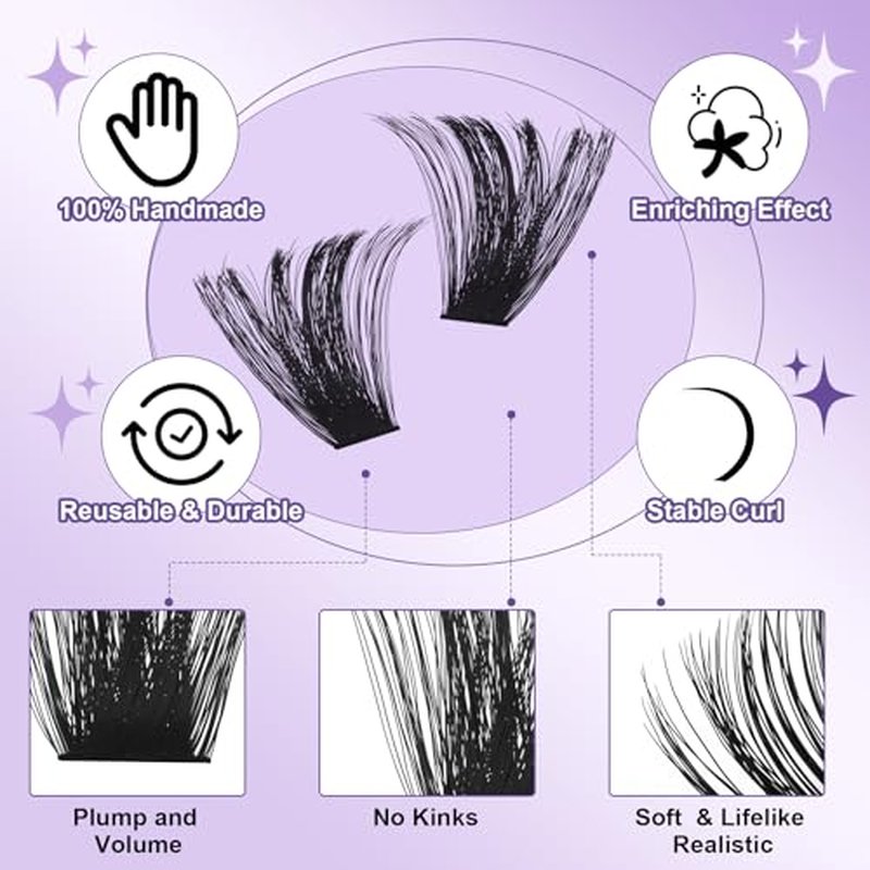 B&Q Fluffy Lash Clusters Thick 200D, Volume Eyelash Clusters 10-18mm, D Curl Cluster Eyelash Extensions, Supersoft Individual Lashes Wispy Cluster Lashes Dramatic Full Look Eyelash£¨200D£©