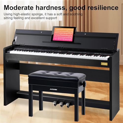 Adjustable Piano Bench with Storage, Padded Seat 22x13.4 Inches