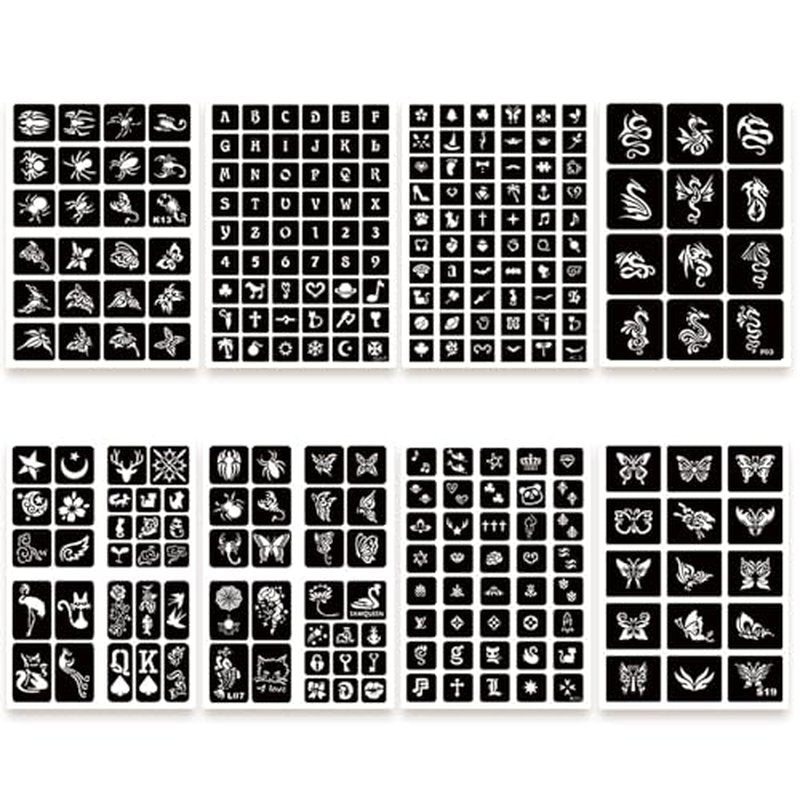 575pcs Temporary Tattoo Stencils, 20 Sheets Henna Tattoo Stencil Kit for Women Man Face Body Paint DIY Art Reusable Glitter Tattoo Stencils Pack