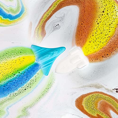 Space Rocket Bath Bombs for Kids - 3 oz x 4, Natural & Organic with Surprise Rainbow Inside - Fun Bubble Bath Gift for Boys & Girls