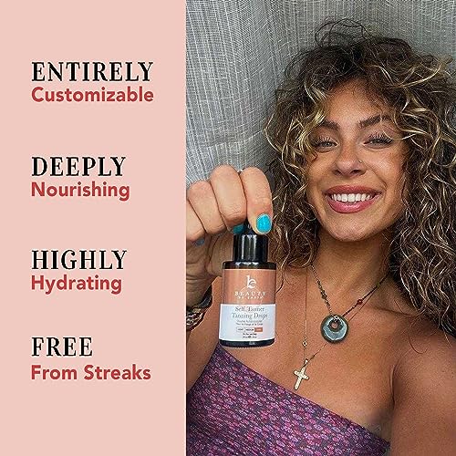 Self Tanning Drops & Kabuki Face Brush - Made with Natural and Organic Ingredients, Dark Face Tanning Drops to Add to Lotion, Moisturizing Bronzing Drops for Face & Body, Toxin Free Face Tanner