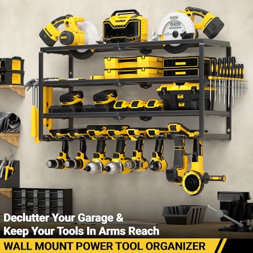 YYR 32 Inch 8 Slot Power Tool Organizer Wall Mount with Charging Station, Drill & Battery Storage Rack