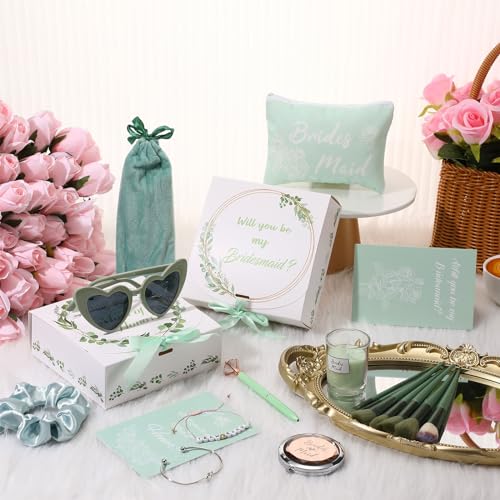 Nuogo Bridesmaid Proposal Gift Box Set - Green Modern Wedding Party Accessories, 8 Sets