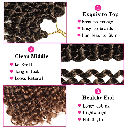 24 Inch Ombre Brown Water Wave Crochet Hair - Passion Twist Extension Pack of 7 with Accessories