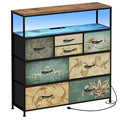 TV Stand with Power Outlet LED Light and 6 Drawers - Rustic Wooden Top, 39.4" Wide - Variation of THIS listing
