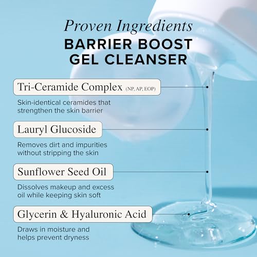 Asterwood Gel Cleanser for Skin Barrier Repair - Hyaluronic Acid Face Wash with Ceramides & Niacinamide - Gentle Facial Cleanser to Remove Makeup & Excess Oil - Hydrating, Fragrance-Free - 5 Fl Oz