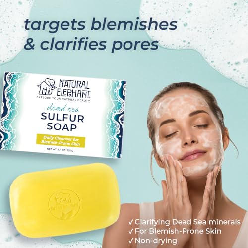 Natural Elephant Dead Sea Sulfur Soap 13.2oz - 3 Pack All Skin Types, Aloe Vera & Dead Sea Salt