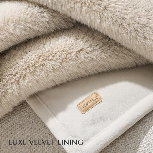 EverGrace Birch Mink Faux Chinchilla Fur Throw Blanket 60x80 Inches - Luxurious Plush Cozy Bed & Decor Accent