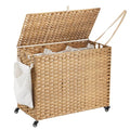 Large Laundry Hamper with Wheels 52.8 Gallon Rattan Clothes Basket with Lid & Removable Liners - Natural, 200L
