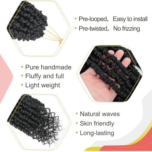 Alicoco Passion Twist Crochet Hair Pre-Looped 16 Inch - 8 Packs, 1B Color