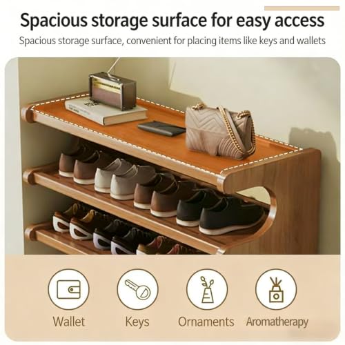 Brown 39-Inch Bamboo Shoe Rack - Vertical Narrow Shoe Organizer for Small Spaces