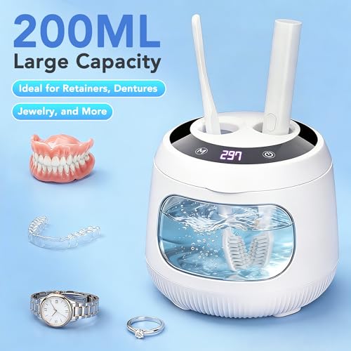 200ml Ultrasonic Retainer Cleaner Machine - White, 48kHz, 4 Modes