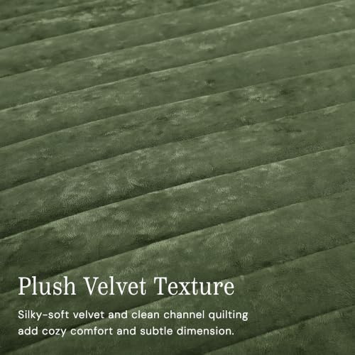 Channel Stitch Olive Velvet Quilt Set King Size with Shams - Bloomhaven