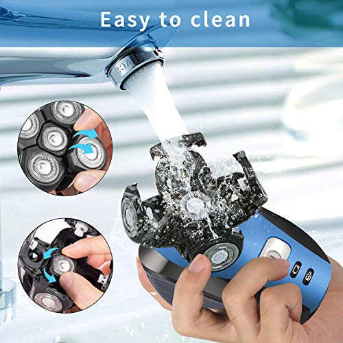 Roziahome Electric Razor for Men Bald Head Shaver 5 in 1 Grooming Kit Rechargeable Cordless Wet Dry Rotary Shaver Clippers Nose Hair Trimmer Facial Cleansing Brush Pop-up Trimmer