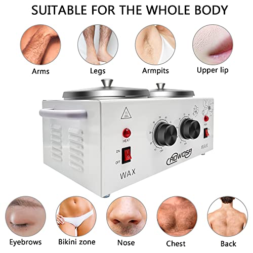Double Wax Warmer Professional Electric Wax Heater Machine for Hair Removal, Dual Waxing Pot Paraffin Facial Skin Body SPA Salon Equipment with Adjustable Temperature Set